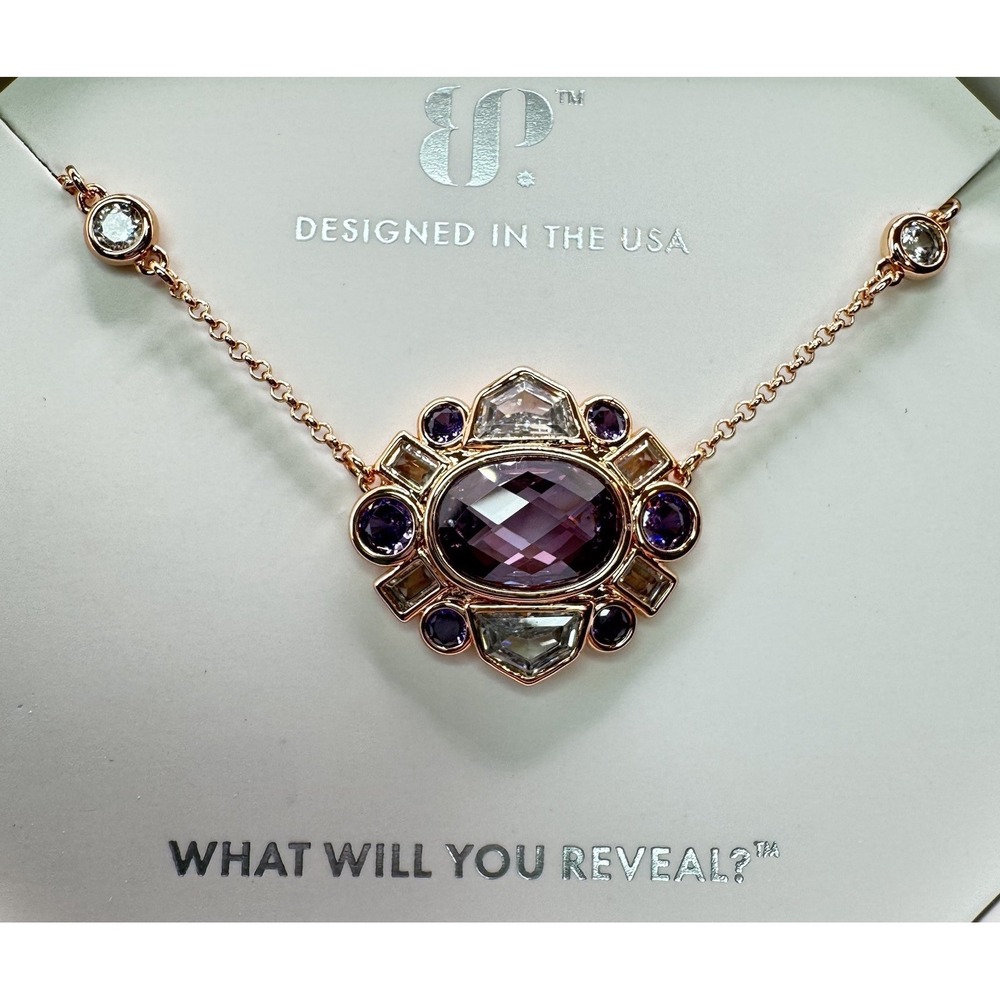 Bomb Party February 2026 Ethereal Edge Necklace NK80887 Rose Gold Amethyst CZ